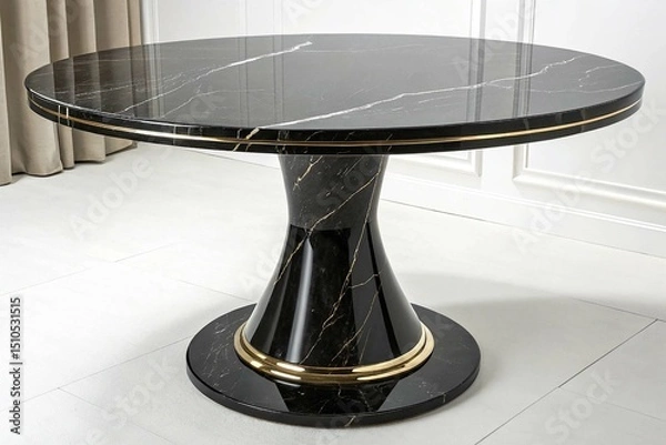 Obraz Elegant Black Marble Dining Table on white background