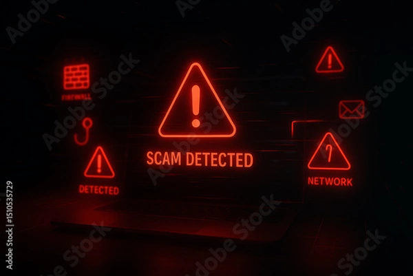 Obraz Red scam detected alert displayed on dark digital background representing cybersecurity threat
