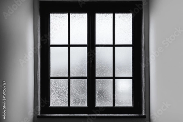 Fototapeta Black window with double-glazed glass a white background, close-up view