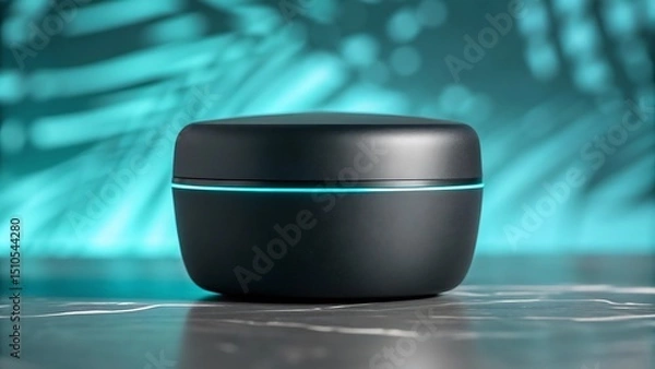 Fototapeta Matte Black Cylindrical Container with Turquoise Glow