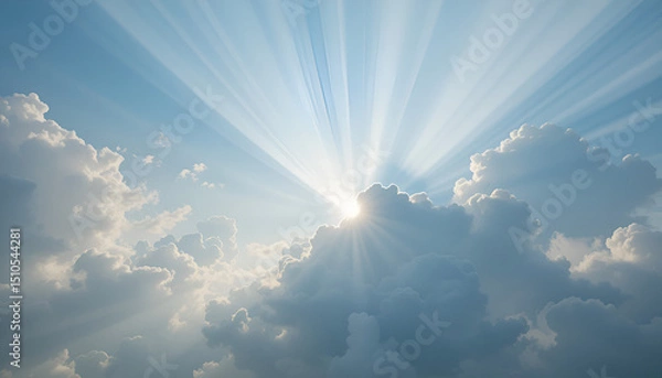 Obraz Heavenly Sunbeams Pierce Through Dramatic Cloudscape A Stunning Celestial View of Nature's Beauty