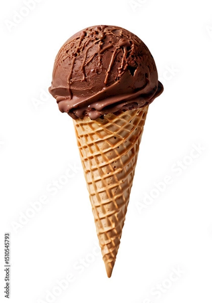 Fototapeta Chocolate ice cream in a classic waffle cone with on transparent background