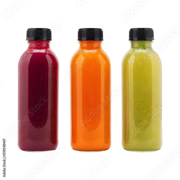 Fototapeta Juice bottles standing upright on transparent background