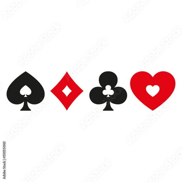 Fototapeta Suits of playing cards. Diamond, heart, club, spade minimalist symbols. Deck sign vector icon set. Cards symbols vector illustration symbols isolated on white background.