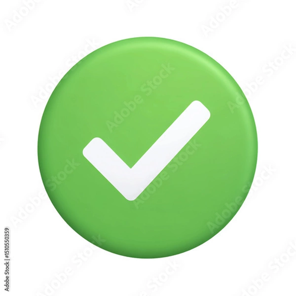 Fototapeta Green check mark 3d icon, isolated on transparent background.