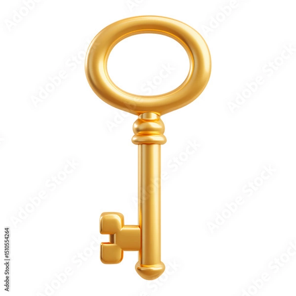 Fototapeta Shiny golden skeleton key, isolated on transparent background.
