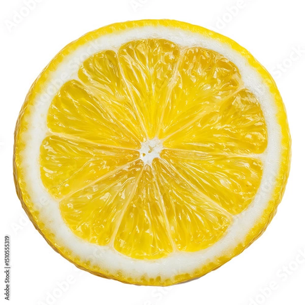Obraz Bright yellow fresh lemon slice, isolated on transparent background.