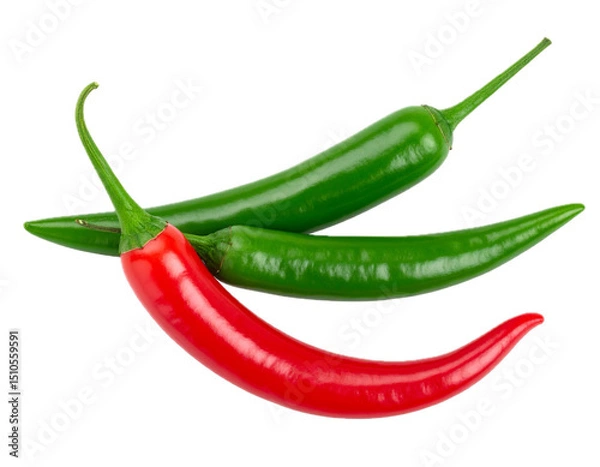 Obraz Two hot chili peppers red and green top view isolated on transparent background