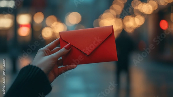 Fototapeta hand holding a red envelope.