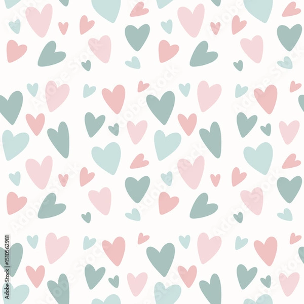 Fototapeta Seamless pattern with pastel hearts. Seamless Pattern of Cute Pink and Green Hearts on White Background.
Playful and romantic design perfect for Valentine’s Day, cards, or children’s decor.