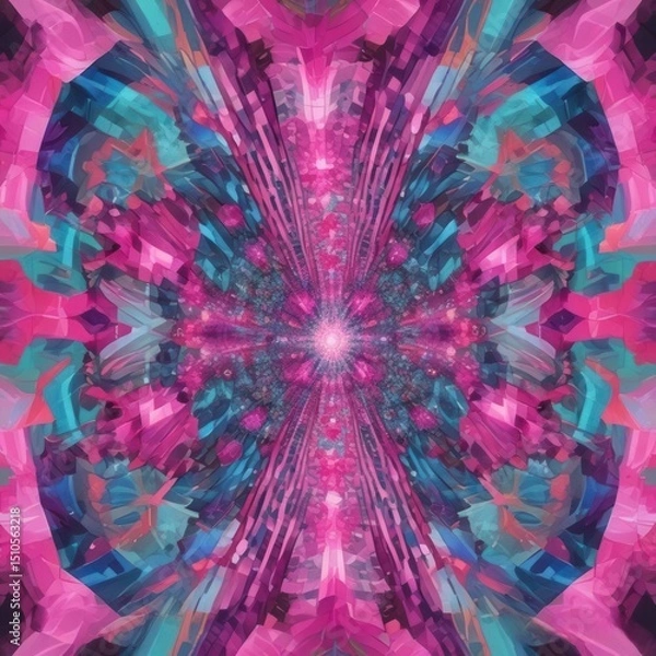 Obraz Psychedelic Symmetrical Abstract Art: Pink, Blue, Fractal Design