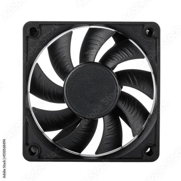 Fototapeta High-Performance Black Cooling Fan for Electronics and PC Cases, Efficient Airflow Design on transparent background