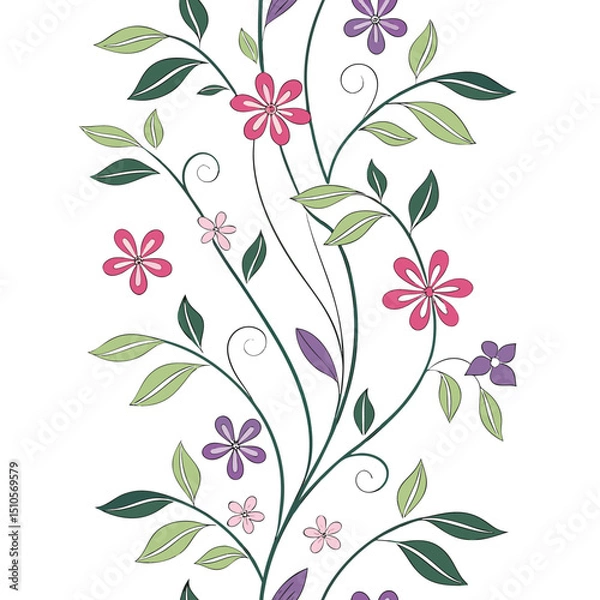 Fototapeta Seamless vertical floral vines pattern for design projects