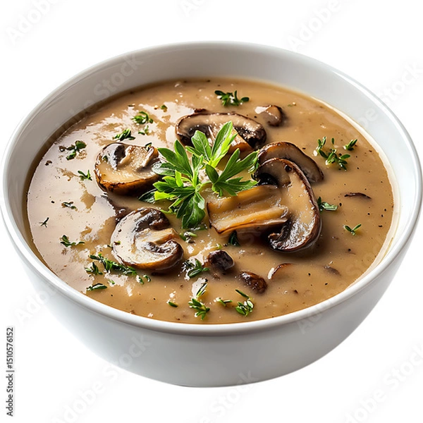 Fototapeta Creamy mushroom soup in bowl isolated on transparent background