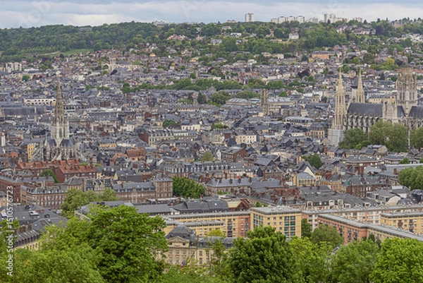 Fototapeta View over the historic center of Rouen, seen from the Saint Catherine viewpoint