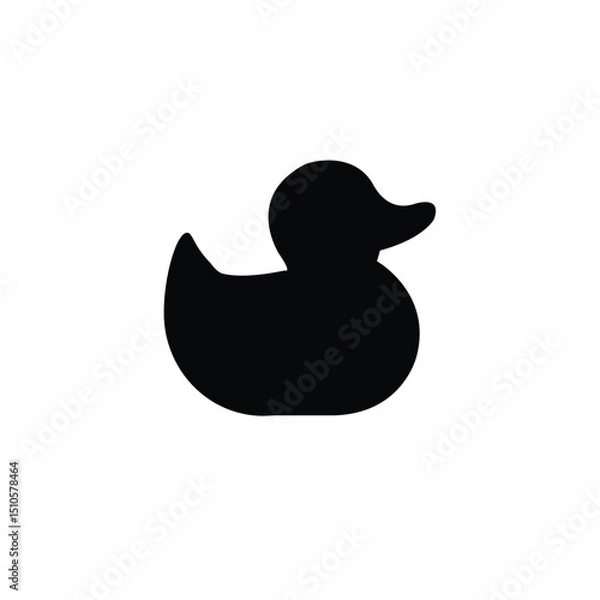Fototapeta Silhouette of a duck or rubber duck icon in black on a white background. Simple flat design ideal for apps, toys, children’s content, or minimalist branding with a playful theme.