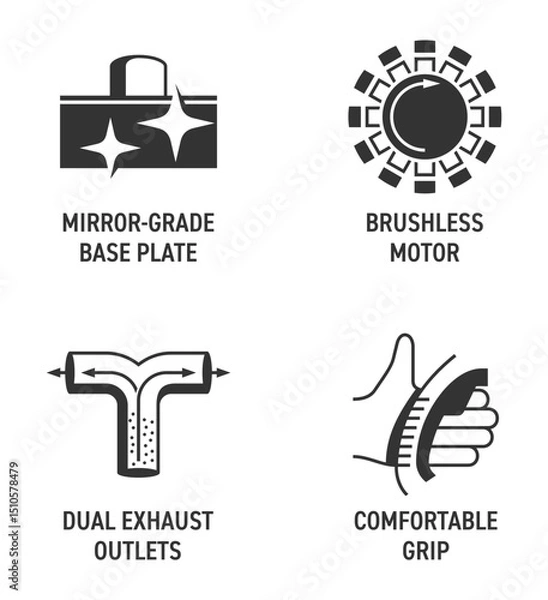 Fototapeta Electric planer properties icons set in monochrome style