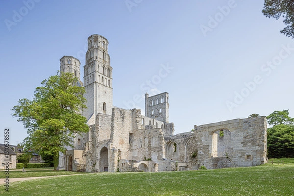Fototapeta General view of Jumieges Abbey at the entrance of the monument