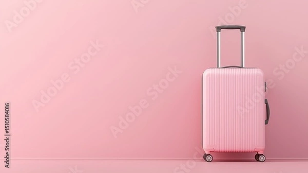 Obraz Single pastel suitcase airport terminal travel scene minimalist design soft pink