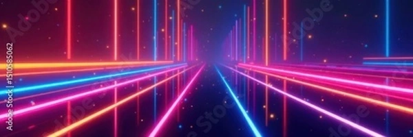 Fototapeta Vibrant neon stripes, rainbow glow, abstract tech background, shiny, colorful, abstract