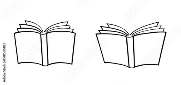 Fototapeta Cartoon open book and pages. Education concept. Line drawing. Opened books sign. Book store logo. Flying pages. library, bookshop, bookstore idea. World book day.