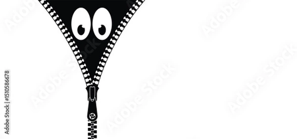 Fototapeta Cartoon zip fastener with zipper puller ans eye. Clasp for clothes. Clothing accessories and zip types. Zippers. Set of closed and open zip with fastener. Unzip, closed zipper locks. Sewing zip line.