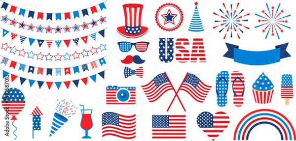Obraz Set of isolated elements for American Independence Day. Vector illustration.