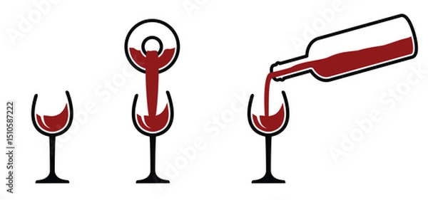Fototapeta Time to drink. Red wine with wine glass, wine bottle. Enjoy and chill, just relax, cheers. Funny wineglass toasting. Happy weekend party idea concept. Pouring a glass of wine.