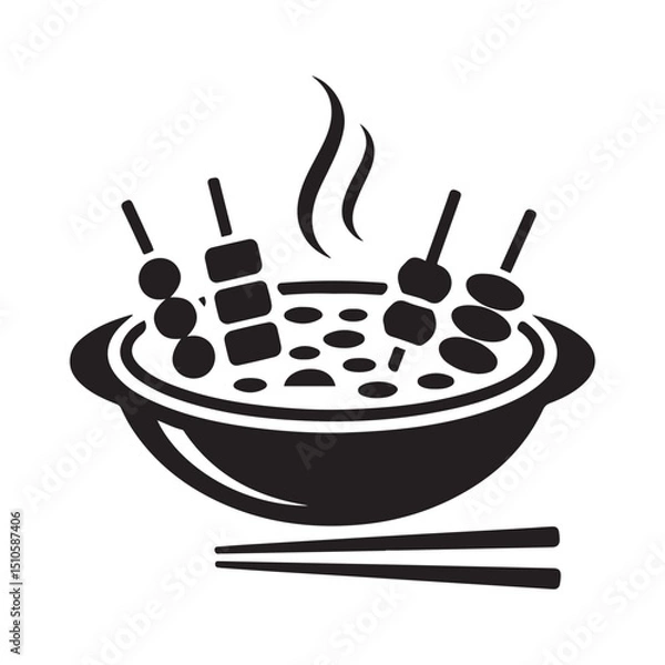 Obraz Asian hotpot / hot pot or steamboat line art icon for food apps and websites, Vector black silhouette. with white background