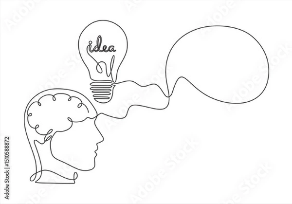Fototapeta Simple graphic icon representing the concept of an idea. Human head silhouette with lightbulb icon. symbolizing a creative thought process.
