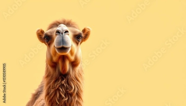 Obraz Desert Majesty: Portrait of a Camel Against a Muted Yellow Background