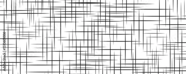 Fototapeta Black cross hatch seamless texture. Straight line repeated pattern surface. Rough sackcloth fabric background. Crosshatch linen canvas burlap overlay wallpaper. Vector textile backdrop