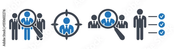 Obraz Recruitment or job recruitment icon collection. Worker member selection sign. Job vacancy symbol. Vector illustration