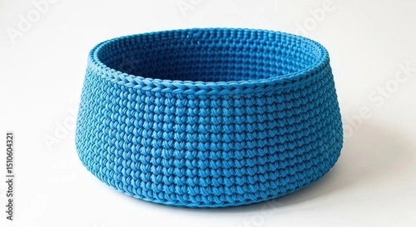 Obraz Crocheted blue basket in modern design for home storage  