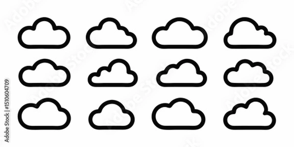 Fototapeta Cloud icon set line art and solid style illustrations for digital design projects
