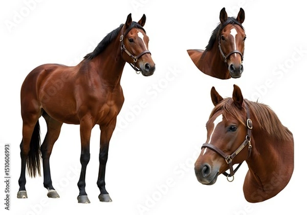 Obraz Brown horse isolated on white background in different angles