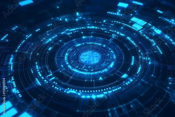 Fototapeta Futuristic digital circular technology concept with glowing blue light and connection structure