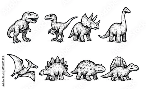 Fototapeta Dinosaur Sketch Icons