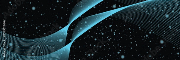 Fototapeta Abstract Light Blue Dust Particles Shining Dark Background Night Sky Outer Space Starry Galaxy Cosmic Nebula Floating Sparkling Light, vector.