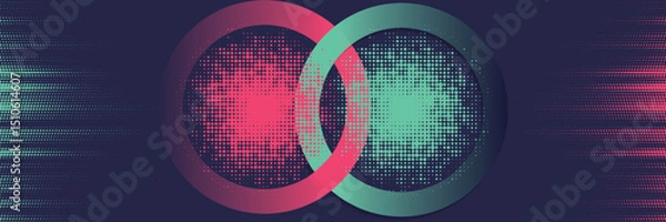 Fototapeta Abstract Intertwined Teal Pink Rings Circular Design Gradient Background Modern Minimalist Technology Concept Digital Art - background - high quality