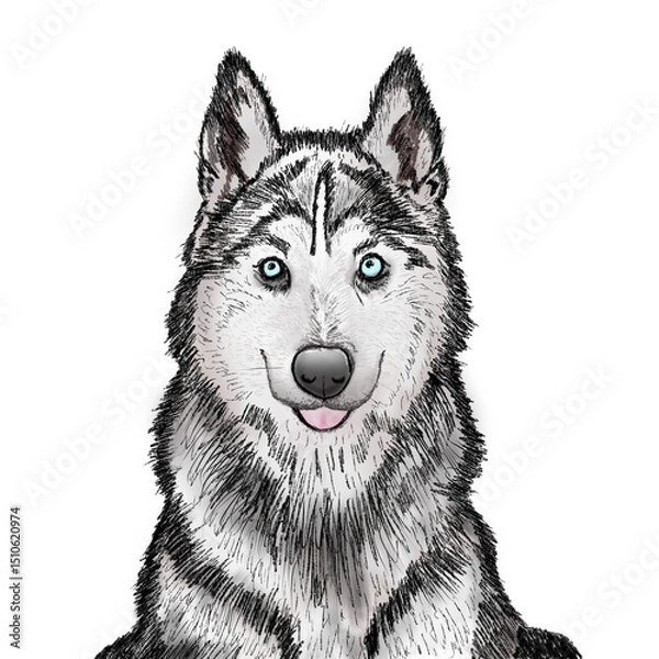 Obraz Siberian Husky illustration. Dog cartoon. Pet dog drawing. Animal drawing transparent background.