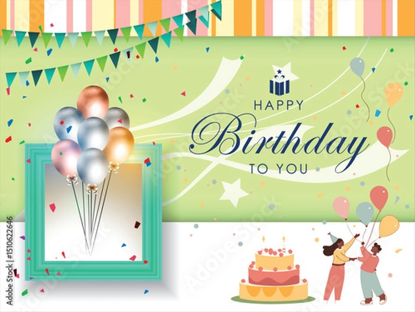 Obraz Happy Birthday vector background design and confetti decoration element for birth day celebration greeting card design. Vector and illustration eps 10.