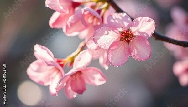 Obraz Delicate pink blossoms on a branch capture the ephemeral beauty of springtime