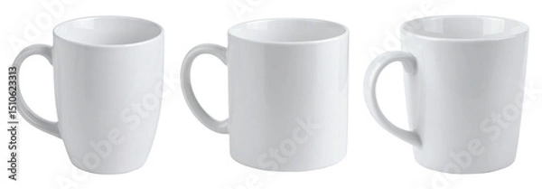 Fototapeta set of white mug with three different shapes isolated on white background