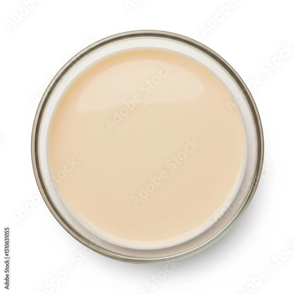 Obraz Evaporated milk in a borosilicate glass bowl, top view, close-up, isolated on white background