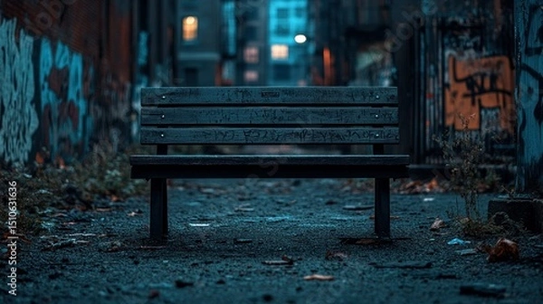 Fototapeta Urban alley bench at twilight