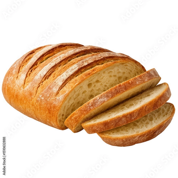 Obraz Freshly baked loaf of bread sliced and ready to serve at a rustic kitchen table
