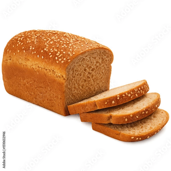 Obraz Freshly baked sesame bread loaf with slices on a cutting board
