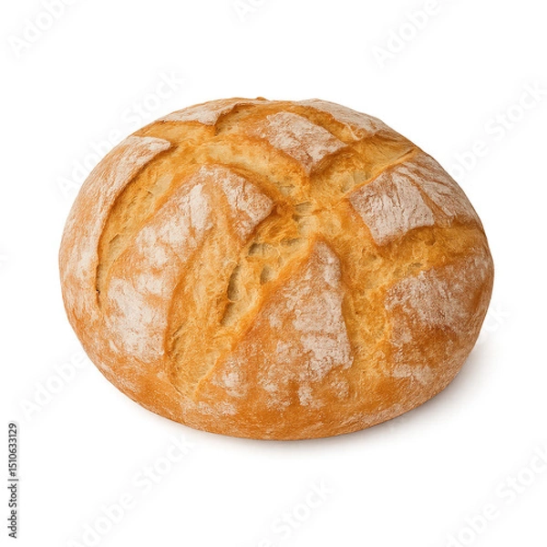 Obraz Freshly baked round loaf of bread with golden crust and visible scoring patterns