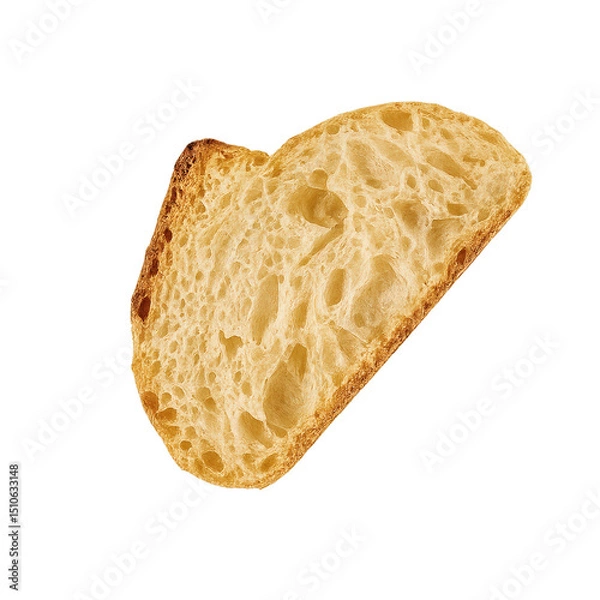 Obraz Toasted slice of bread with a golden crust and airy texture on a plain background